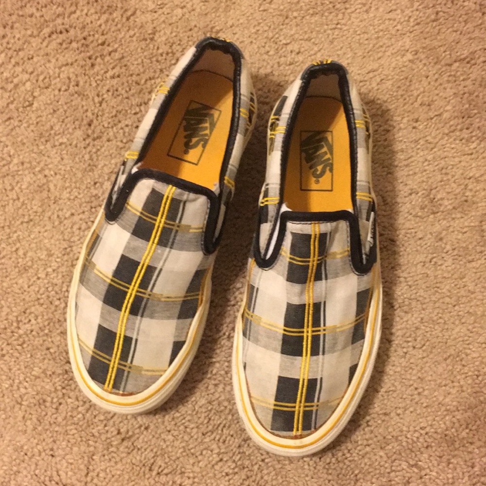 Gold/ yellow, black Vans (W 8.5, M 6.5)
